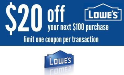 ONE (1X) Lowes $20 OFF $100 Printable Coupons _ In Store & Online Use